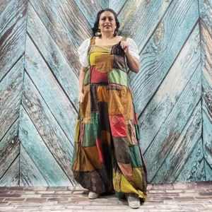 Anika Handmade Boho Baggy Patchwork Overall Maxi Wide Leg Jumpsuit One Plus Size - Picture 1 of 8