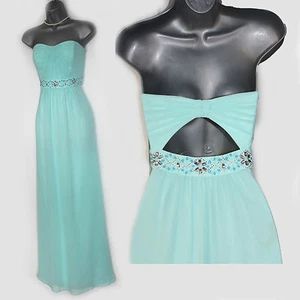 MONZÓN Luz Turquesa Embellecido Sin tirantes Elegante Fiesta Maxi Vestido Reino Unido 12 40 - Imagen 1 de 10