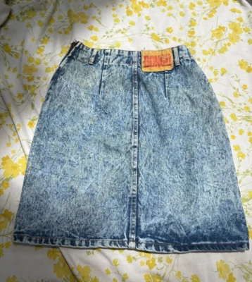 VINTAGE Bongo Skirt Women 5 (24") Gene Montesano Acid Wash Denim 80s 90s Grunge - Image 1 of 4