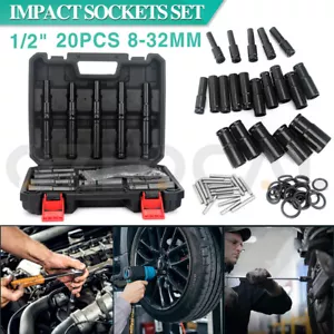 20PCS 1/2" Drive Deep Impact Socket Set CR-V Steel Metric Sockets Long 8-32MM AU - Picture 1 of 15