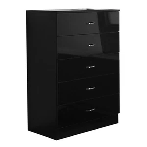 5 Drawer Chest of Drawers Matt Frame Black High Gloss Large Tall Bedroom - Picture 1 of 9