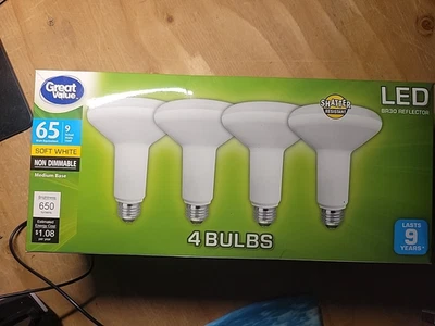 4x Pack Great Value BR30 LED Light Bulb 9W 65 WATT Soft White Reflector NEW - Image 1 of 4