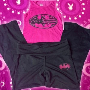 NWT Girls Hot Pink & Black Matching Batman Outfit Tank Top & Flare Pants Size 6x - Picture 1 of 8