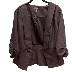 Torrid Black Tux Collar Open Front Ruched Sleeves Blazer Size 1 Jacket - Picture 1 of 8