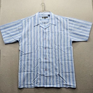 Montique Mens Size XL Light Blue White Striped Short Sleeve Button Down Shirt - Picture 1 of 9