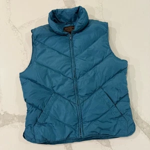 Vintage Eddie Bauer Premium GooseDown Chevron Puffer Zip Vest Womens Medium Teal - Foto 1 di 7