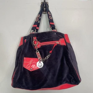 Bolso de Hombro Vintage Juicy Couture Terciopelo Azul Marino Rojo Y2K - Imagen 1 de 15