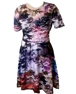 Uttam Boutique London Dress Sz 12 Stretch Floral Watercolour Pleated Flared Belt - Picture 1 of 14