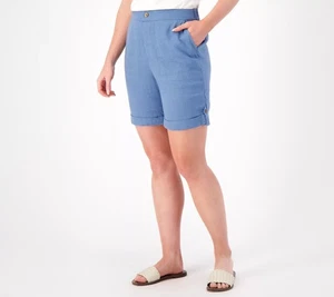 Denim & Co. Naturals Petite Leinenmischung Shorts Medium Denim Blau 1X Neu - Bild 1 von 1