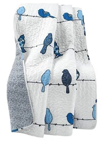 Rowley Birds Reversible Throw Blanket, 50" W x 60" L, Navy - Colorful Floral ... - Picture 1 of 6