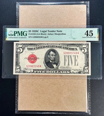 Fr. 1528 1928C $5 Legal Tender PMG 45 - XF - Image 1 of 2