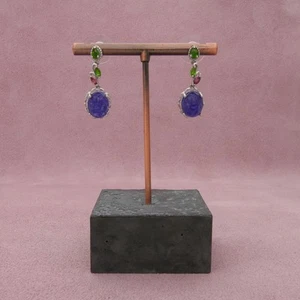 sterling silver peridot pink tourmaline & carved amethyst dangle earrings - Picture 1 of 3