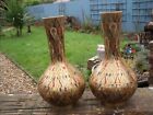 Pair of Indian Brass Vases with painted pattern ~ 19.5 cm tall.