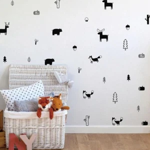 Tiere Wald Wandaufkleber Wandtattoo Wandsticker Dekoration Schwarz Grau - Bild 1 von 3