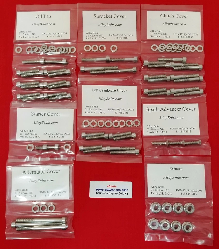 HONDA 1981-1983 DOHC CB900F CB1100F JUEGO DE TORNILLOS DE PERNO DE MOTOR DE ACERO INOXIDABLE PULIDO Foto 1 de 1