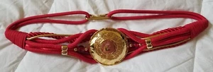 Vtg Braided Rope Belt, back hook red/ gold tone metal accent size S,31" - Picture 1 of 7