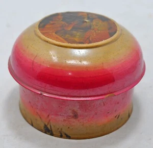 Antique Wooden Kum Kum Powder Tika Box Original Old Hand Carved Lacquered - Picture 1 of 6