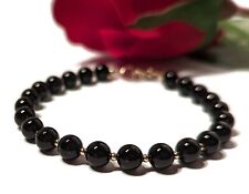 9ct Gold Black Onyx Bracelet with Gold Beads, Men's or Women's, Classic Design