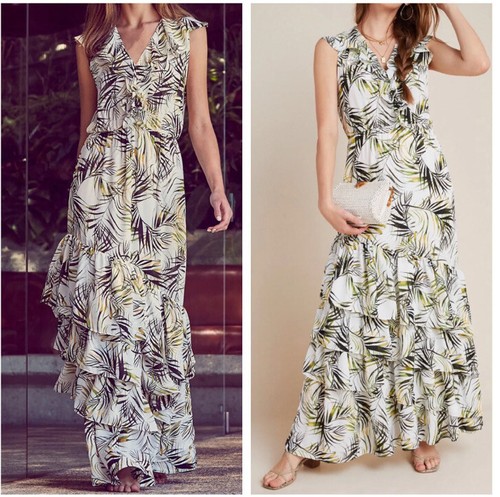 PALM ANGELS Maxi abito MISA LOS ANGELES Maxine stampa palma volant taglia US S