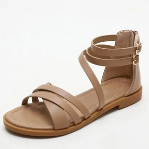 Women's Gladiator Sandals Summer Flat Thong Cross Strappy with Zipper SIZE 7 - Picture 1 of 7