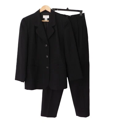 De colección Talbots Pantalones Negros Traje Lana Tiro Alto Plisado Pantalones Petite 10P Mod 4P Foto 1 de 4