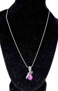 Collar Colgante 18 Pulgadas Cadena Plata - Rosa Y Estrás Transparente - Imagen 1 de 8