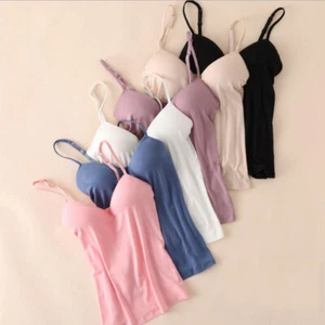 Women's underwear built-in shelf bra thin straps tops with padded undershirt☍ - Picture 1 of 24