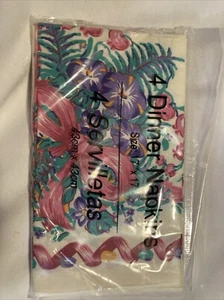 New Cloth Napkins Set of 4 Floral Bow Dinner Napkins Pink Purple Teal - Picture 1 of 3