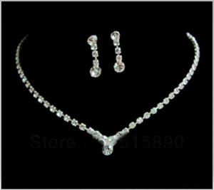 Brand New Wedding Bridal Crystal Rhinestone Necklace Earrings Set - Picture 1 of 3