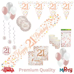 21st Birthday Rose Gold Sparkling Fizz Party Tableware Partyware and Decoration - Picture 1 of 27