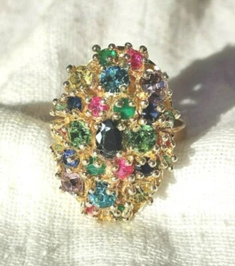 Splendido Anello vintage in oro basso titolo e argento con pietre colorate - Foto 1 di 7