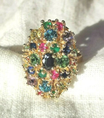 Splendido Anello vintage in oro basso titolo e argento con pietre colorate - Immagine 1 di 4