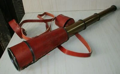 Telescopio Náutico Marino Vintage Antiguo Cuero Rojo Latón con Capa Cinturón Regalo Foto 1 de 4