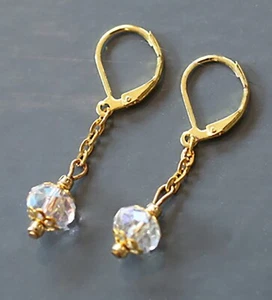 PENDIENTES COLGANTES MUJER BISUTERÍA HECHA A MANO TONO DORADO Y CRISTAL - Imagen 1 de 6