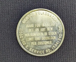 De colección c1969 Bensen Volkswagen VW Bug $100 ficha de concesionario Nueva Orleans buena para - Imagen 1 de 2
