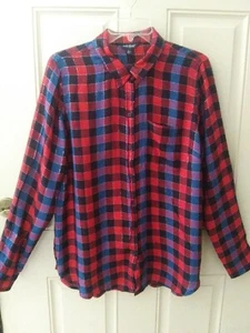 NWT LUCKY BRAND Large Button Up Flannel Shirt Red Silver Metallic Shimmer $79.50 - Picture 1 of 11