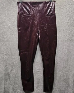 Spanx Faux Patent Leather Leggings M Red Stretch High Waisted Retro Rockstar  - Picture 1 of 8