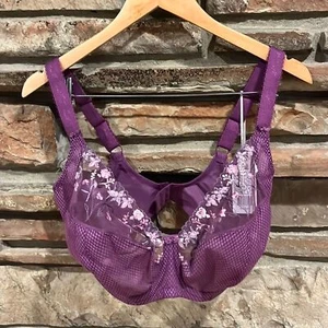 Elomi Charley Floral Lace Side Support Plunge Bra in Pansy Purple 36 M - Picture 1 of 8