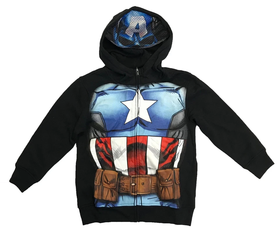 MARVEL Little Boys' Captain America Full Zip Hoodie with Mask Black - Image 1 of 1