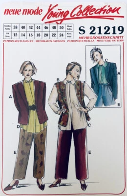 Neue Mode S 21219 Vintage 1980s Pattern | Pants, Shirt, Jacket Sizes 12 - 24 NEW - Image 1 of 3