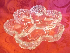 VTG Mikasa Walther Crystal Glass Frosted Leafs Germany Divided Relish Nut Bowl - Picture 1 of 6