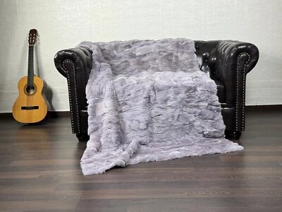 Luxurious Rex Rabbit Fur Blanket Throw Purple • Handmade Fur Sofa Cover and Bed - Image 1 of 4