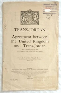 RARE 1928 ESTABLISHMENT of KINGDOM OF JORDAN - AGREEMENT w UNITED KINGDOM - Picture 1 of 3