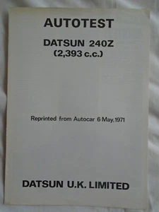 Datsun 240Z Autotest reprinted from Autocar brochure 6 May 1971 English text - Picture 1 of 1