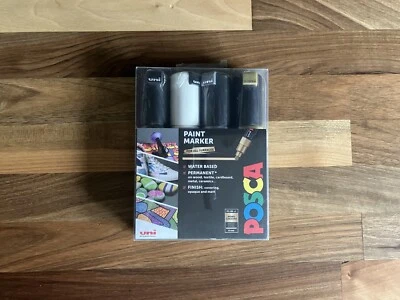 Uni Posca PC-8K Lackmarker 4 Monofarben 8 mm breit Meißel Neu Gold Silber