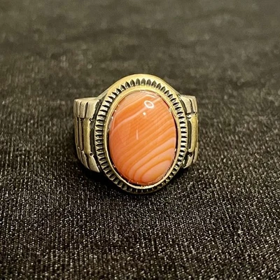 Anillo turco de plata 925 para hombre - cabujón de resina de melocotón - hecho a mano Foto 1 de 4