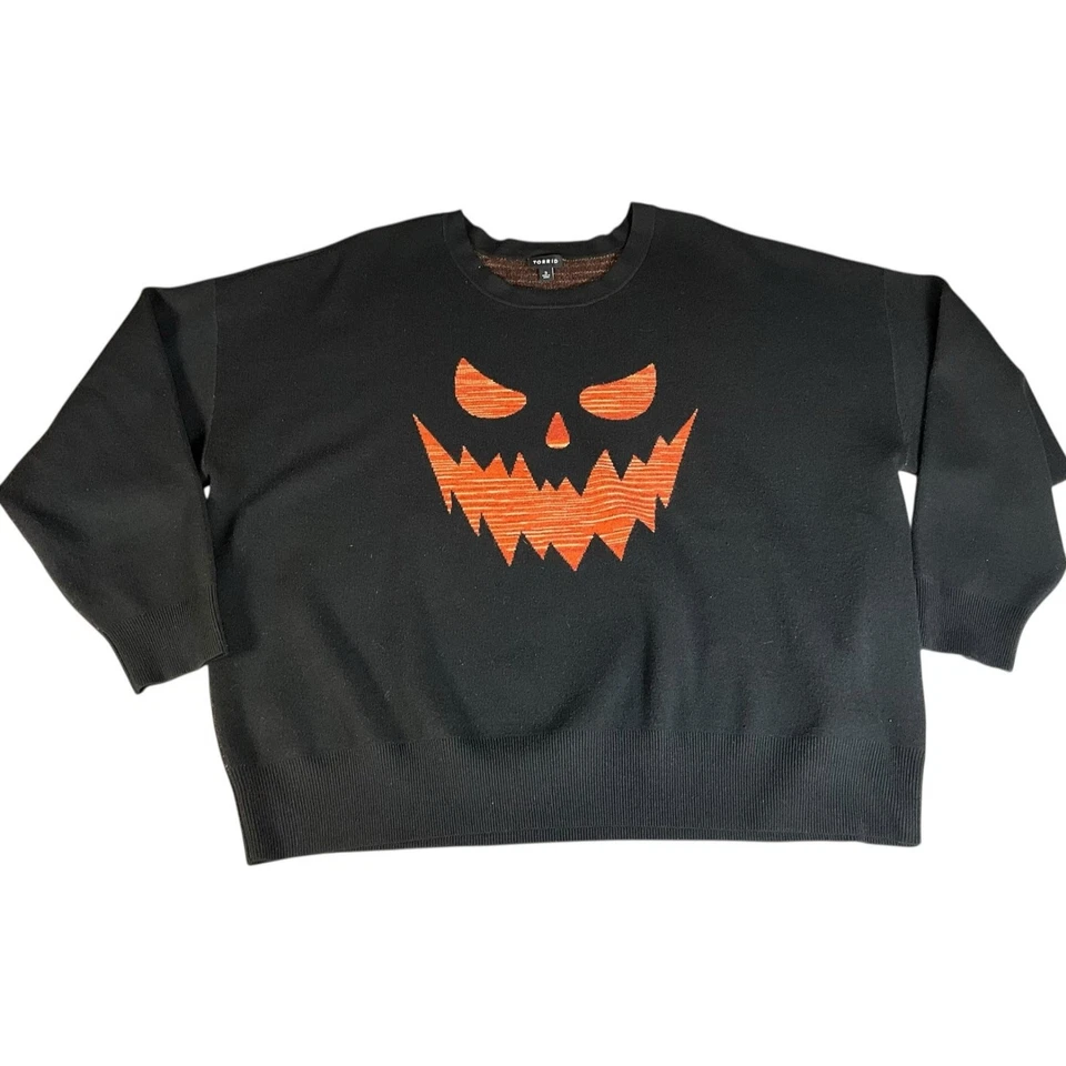Torrid Gr. 3 schwarz orange Kürbisgesicht Pullover Übergröße Halloween Pullover - Bild 1 von 4