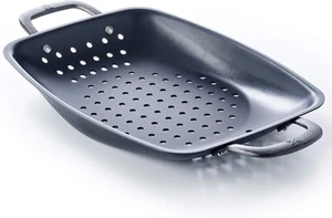 BK Pre ,15" BBQ Roaster with Holes for Grilling with Carbon Steel Handles, Black - Picture 1 of 5