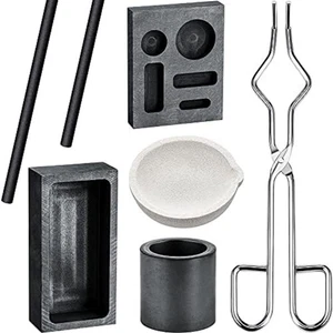 7-teiliges Graphitbrenner Schmelz- und Gießset mit Tiegeln und Formen - Bild 1 von 7