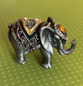 Pewter Bejeweled Enameled Elephant Trinket Box Figurines with Crystals - Picture 1 of 10